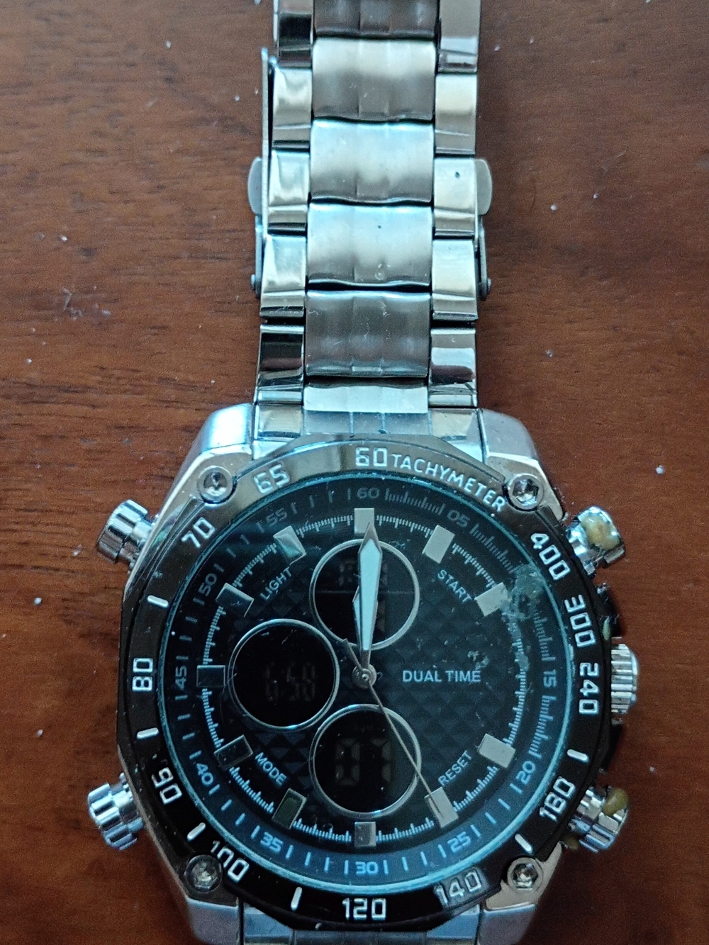 Source Unknown Silver and Black Dual-Time Tachymeter Watch